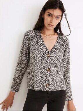 Madewell Vintage Ditsy Cameron Ribbed Cardigan Sweater in Coziest Yarn Medium
